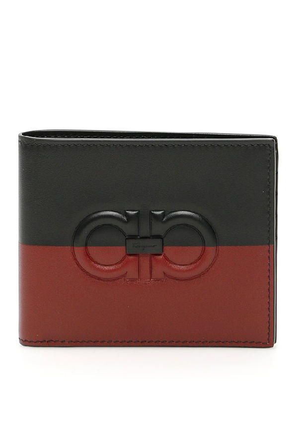 Salvatore Ferragamo Gancini Leather Two Tone Bifold Wallet In Black