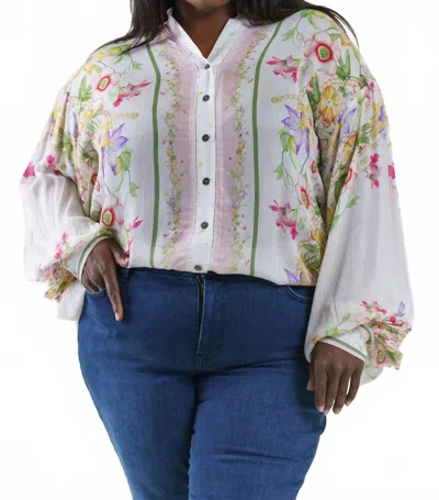 -bl^nk- Alhena V-neck Button Front Shirt - Plus In Romantic Floral In Multi