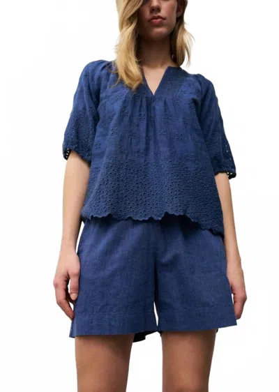 0039 Italy Bella Linen Short In Navy In Blue