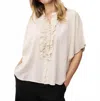 0039 Italy Daisy Ruffle Front Dolman Sleeve Blouse In Sand In Neutral