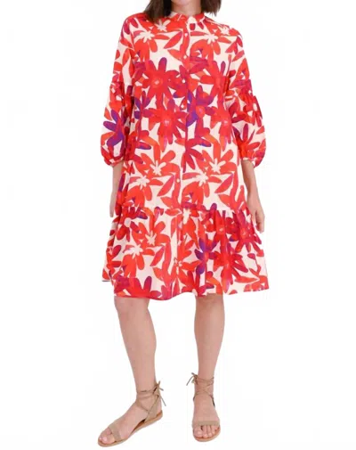 0039 Italy Mila Ruffled Skirt Mini Dress In Blue Red Flower In Multi