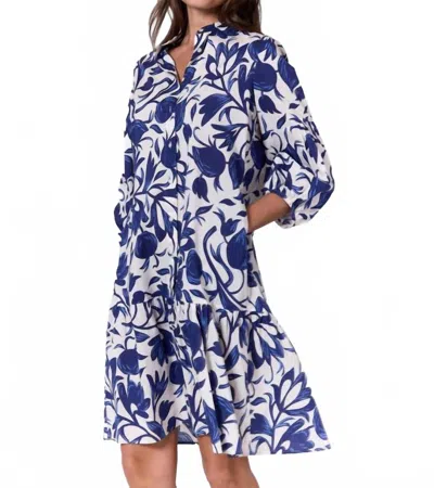 0039 Italy Mila Ruffled Skirt Mini Dress In Navy Fruite In Blue