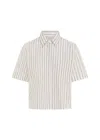 0039 Italy Miranda Blouse In White With Beige Stripes In Multi