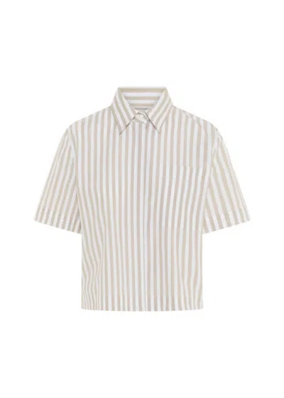 0039 Italy Miranda Blouse In White With Beige Stripes In Multi