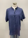 0039 Italy Short Sleeve Linen Shirt In Navy In Blue