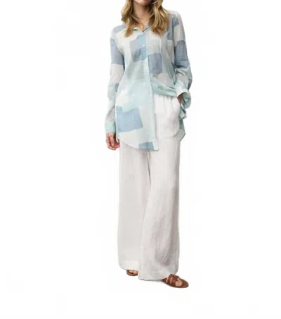 0039 Italy Taya Print Cotton Blouse In Teal In Blue