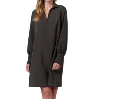 0039 Italy V-neck Open Collar Dress In Olive In Green