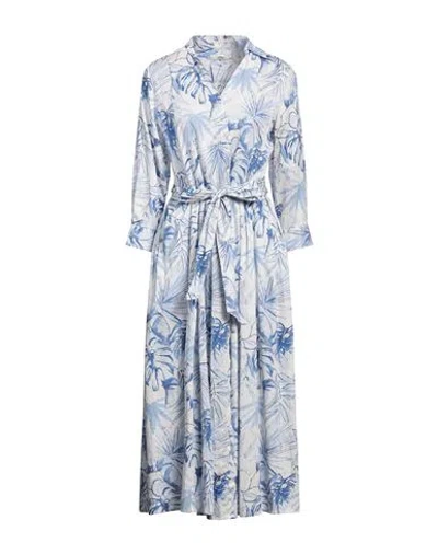 0039 Italy Woman Midi Dress Azure Size Xl Cotton In Blue