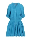 0039 Italy Woman Mini Dress Azure Size Xs Linen In Blue