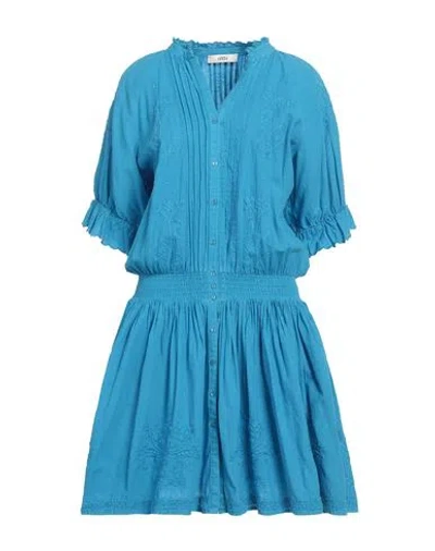 0039 Italy Woman Mini Dress Azure Size Xs Linen In Blue