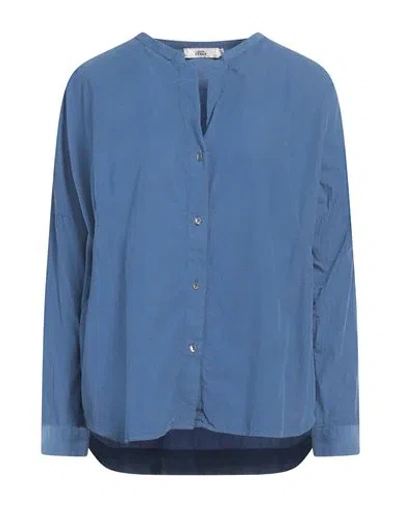 0039 Italy Woman Shirt Blue Size L Cotton, Elastane