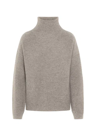 0039 Italy Women's Lona Mock Neck Wool Blend Sweater In Sand In Gray