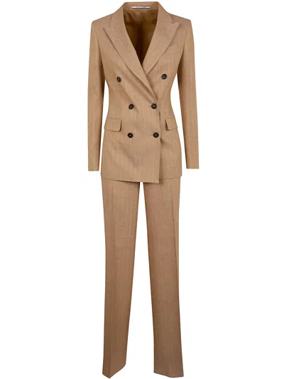0205 Tagliatore Blazer Paris Double-breasted Striped In Brown
