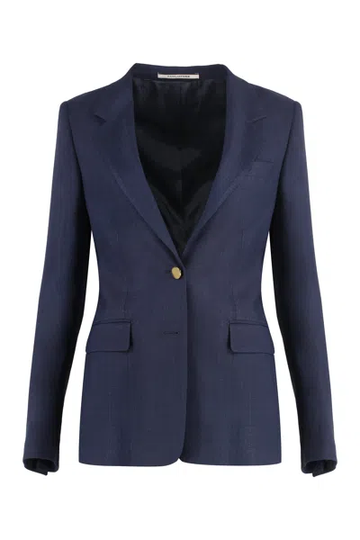 0205 Tagliatore Chic Single-breasted One Button Jacket For Women In Blue