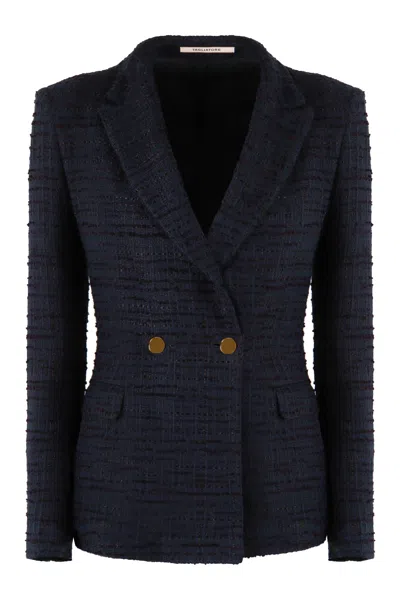 0205 Tagliatore Cotton Blend Double-breasted Blazer In Blue