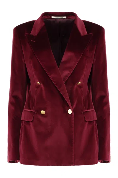 0205 Tagliatore Double-breasted Velvet Jacket In Burgundy