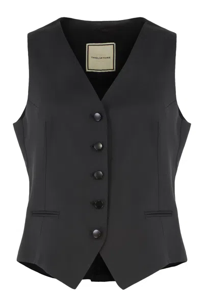 0205 Tagliatore Gilet In Wool Mix In Black