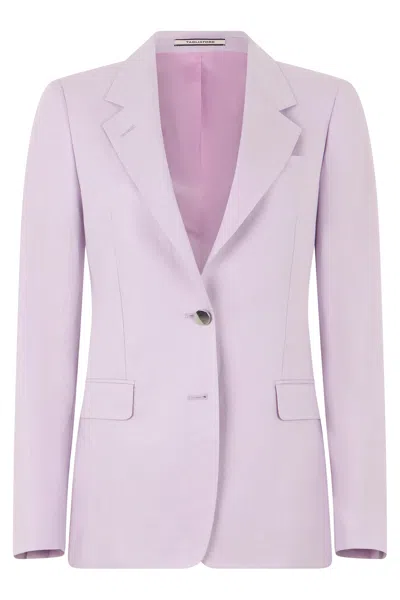 0205 Tagliatore Single-button Linen Blazer With Peak Lapels And Flap Pockets In Purple