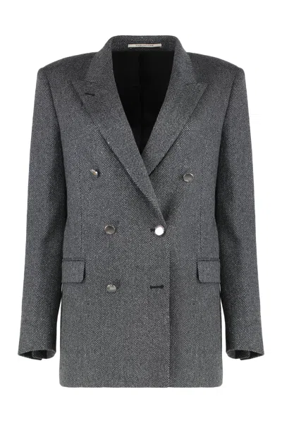0205 Tagliatore Tagliatore Double-breasted Herringbone Wool-blend Jacket With Lance Lapels In Gray
