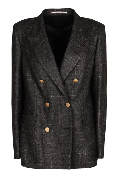 0205 Tagliatore Tagliatore Double-breasted Mixed Wool Jacket With Notched Lapel And Back Split In Black