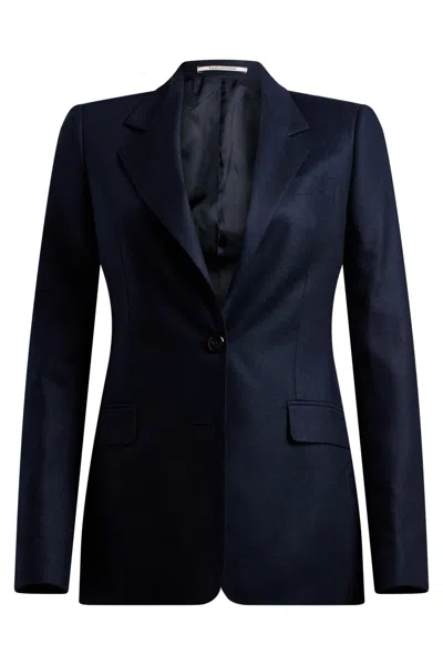 0205 Tagliatore Women's Single-breasted Silk Blazer With Lapel Collar In Blue
