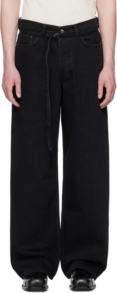 032c Black Down To Earth Wide Leg Jeans In Washed Black