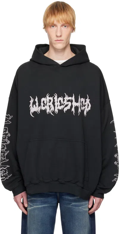 032c Black Faithless Oversized Hoodie In Faded Black