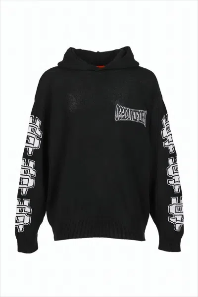 032c Black Hooded Knit Sweater With Graphic Motifs