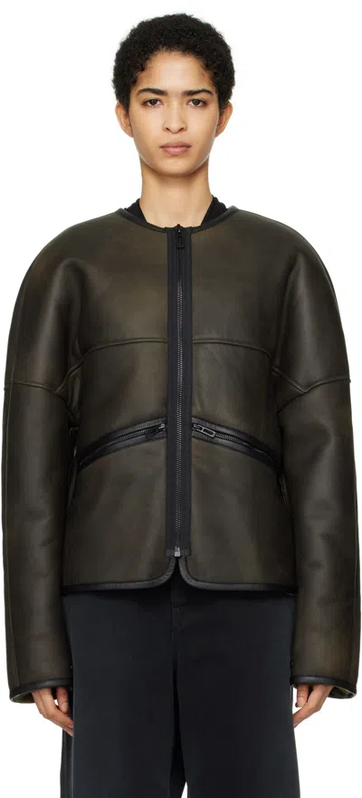032c Brown Buttery Shearling Leather Jacket In Black