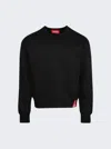 032c Classic Crewneck Black Cotton Crewneck Sweatshirt With Logo Tape - Classic Crewneck In Black