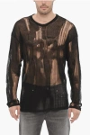 032C DESTROYED EFFECT SHEER CREW-NECK SWEATER