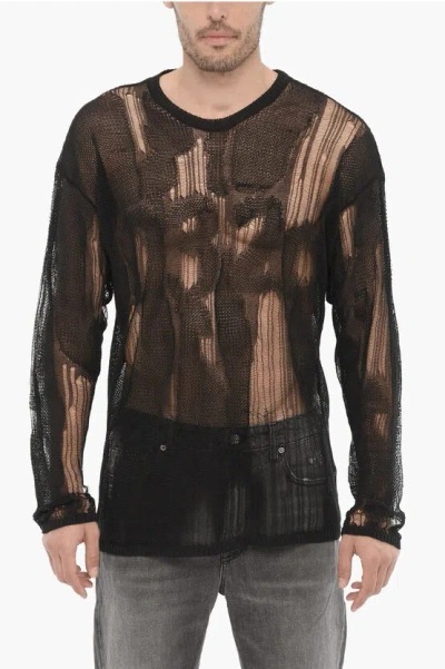 032c Destroyed Effect Sheer Crew-neck Sweater In Brown