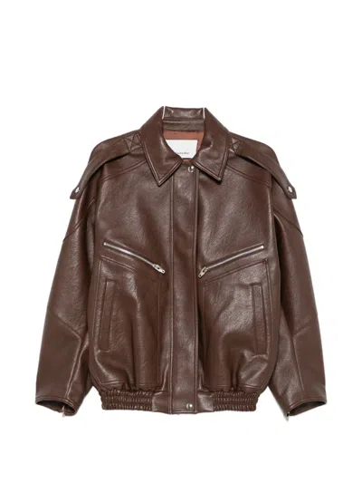 032c Faux Leather Bomber Jacket In Brown