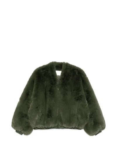 032c Faux-fur Textured Jacket In Green