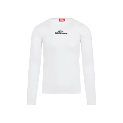 032c Fitted Long-sleeved Top With Bold Logo And Graphic Design In White