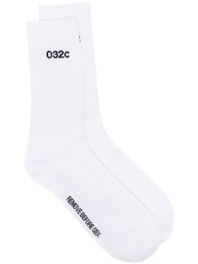 032c Intarsia-slogan Socks In White-black