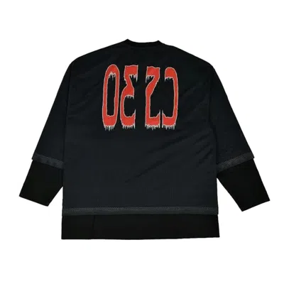 032c Layered Long-sleeve T-shirt With Mesh Overlay In Black