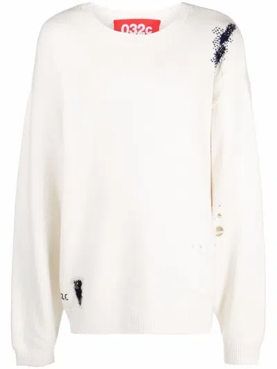032c Logo-embroidered Knitted Jumper In Neutrals