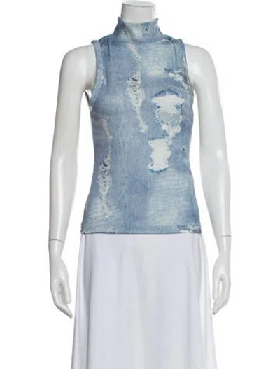 Pre-owned 032c Patterned Mock Neck Top In Blue