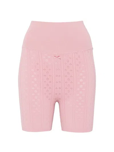 032c Pointelle Knit Bow Detail Shorts In Pink