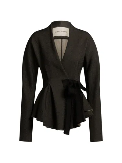 032c Tie-waist Peplum Blazer In Green