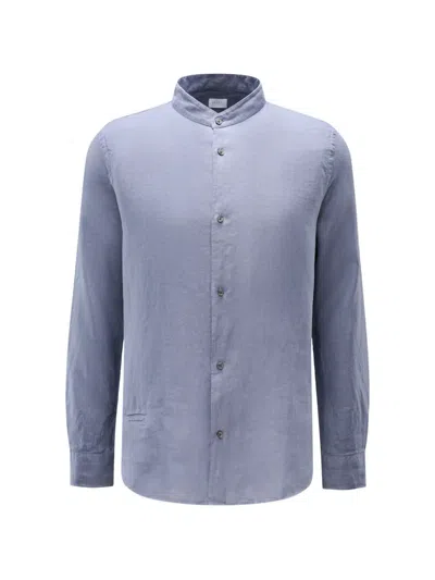 04651 / A Trip In A Bag Mandarin-collar Long-sleeve Shirt In Blue