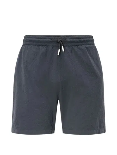 04651 / A Trip In A Bag Mono Seersucker Drawstring Pocket Swim Shorts In Black