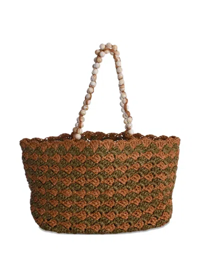 0711 Capri Beaded Beach Bag In Brown
