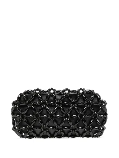 0711 Faceted Bead-embellished Clutch Bag In Black