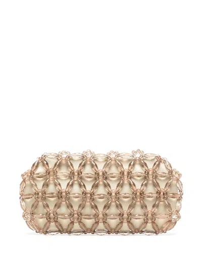 0711 Faceted-bead Embellished Clutch Bag In Brown