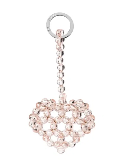 0711 Heart-shaped Beaded Keychain In Pink