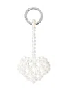 0711 Heart-shaped Beaded Keychain In White
