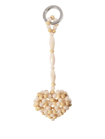 0711 Heart-shaped Beaded Keyring In Neutral