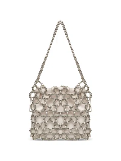 0711 Jasmine Beaded Shoulder Bag In Silver